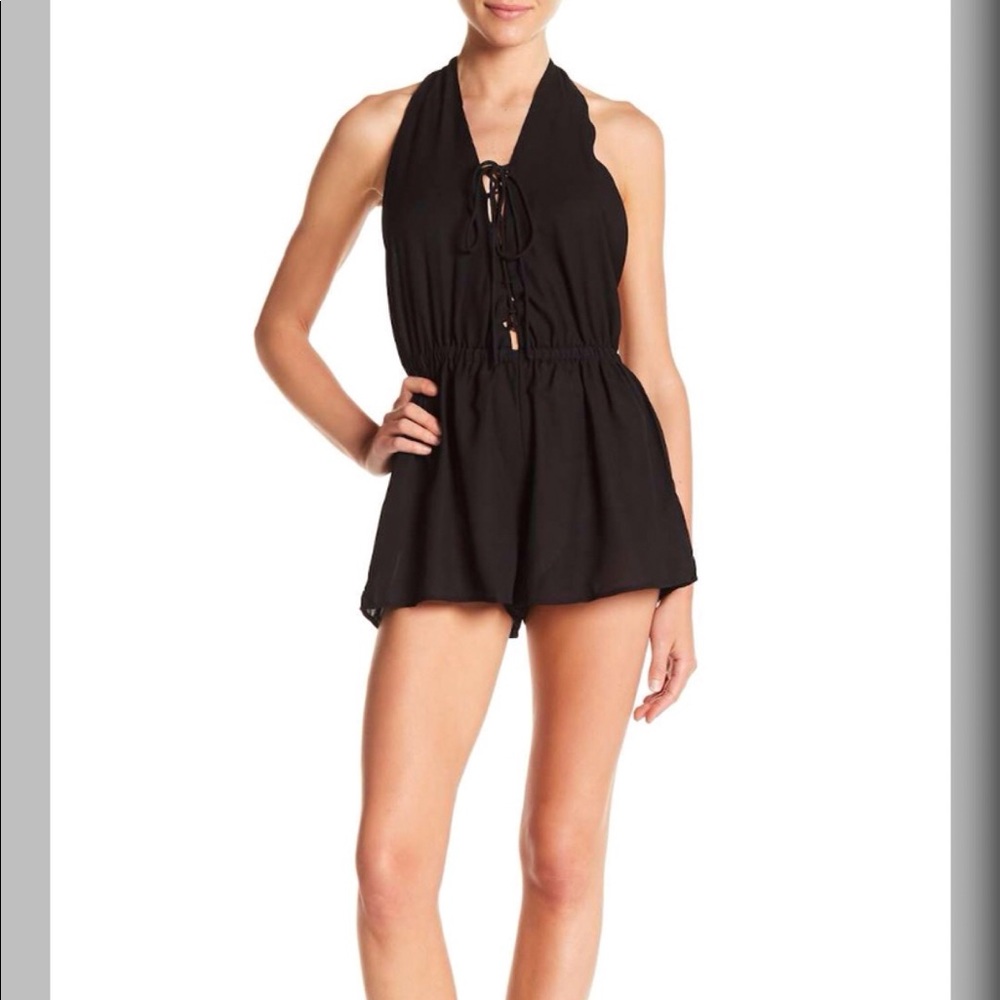 Elan Halter Open Back Romper XS BNWT Black